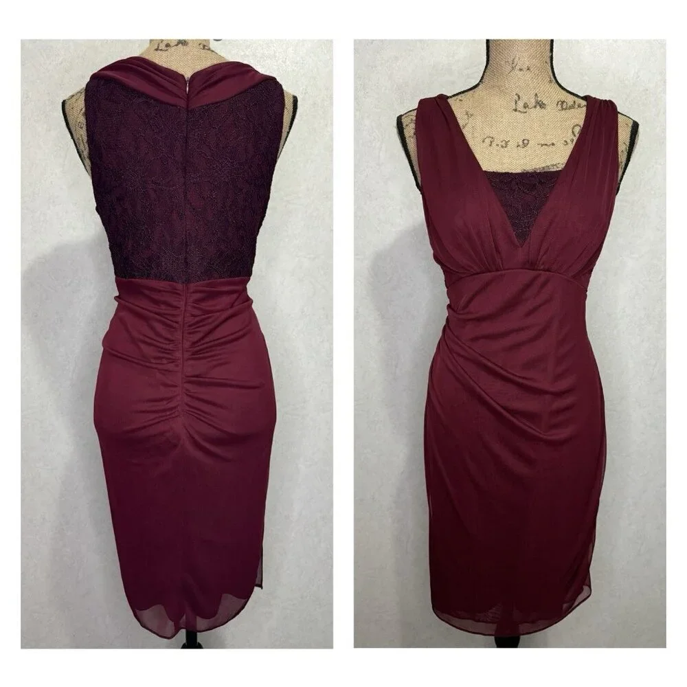 VTG Womens Sz 10 Midi Dress Maroon Baby Doll Sexy Valentines Y2k Chic Cocktail